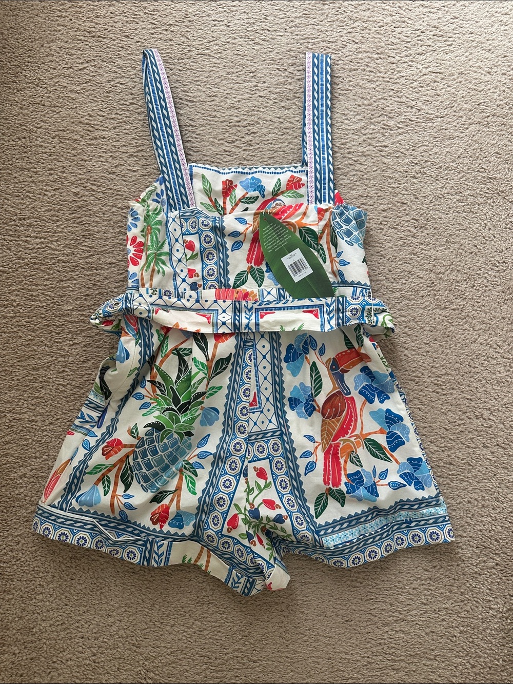 Farm Rio Romper Size Small Tropical Tile with Beaded Buckle! - Picture 4 of 11